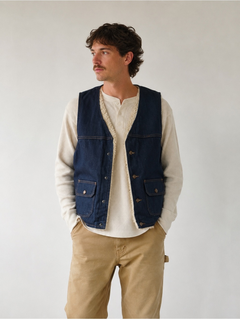 Big Ben Sherpa-Lined Denim Work Vest Men’s Medium Vintage Ranch Western